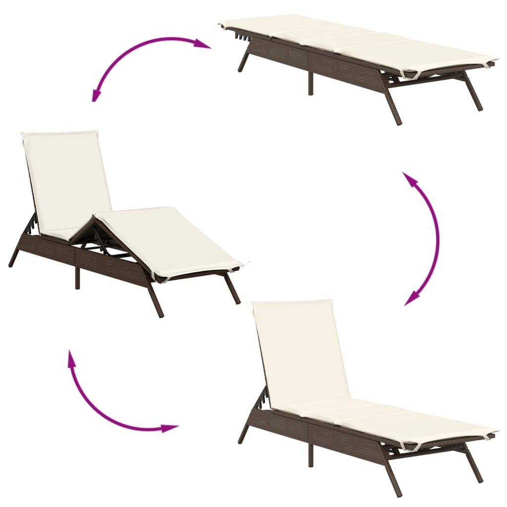 vidaXL Sonnenliegen 2 Stk. mit Tisch Braun Poly Rattan