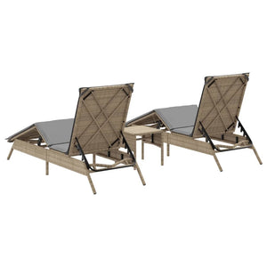 vidaXL Sonnenliegen 2 Stk. mit Tisch Beige Poly Rattan