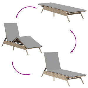 vidaXL Sonnenliegen 2 Stk. mit Tisch Beige Poly Rattan