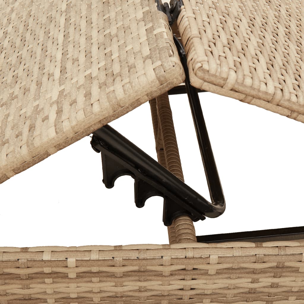 vidaXL Sonnenliegen 2 Stk. mit Tisch Beige Poly Rattan