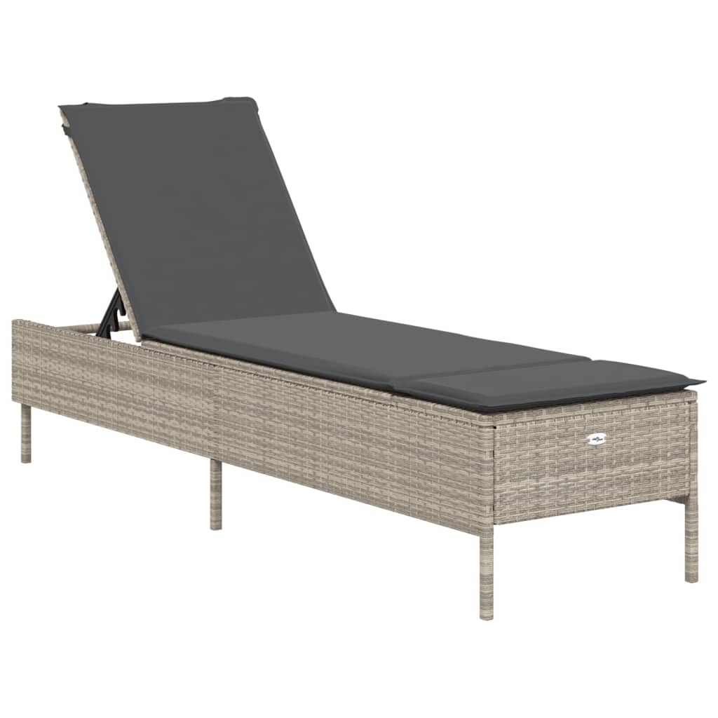 vidaXL Sonnenliege mit Auflage Hellgrau Poly Rattan