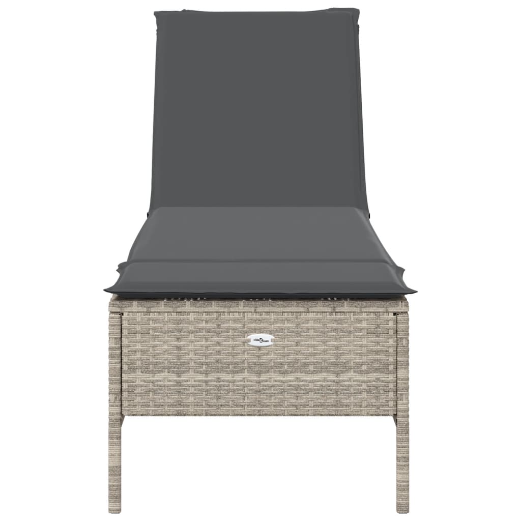 vidaXL Sonnenliege mit Auflage Hellgrau Poly Rattan