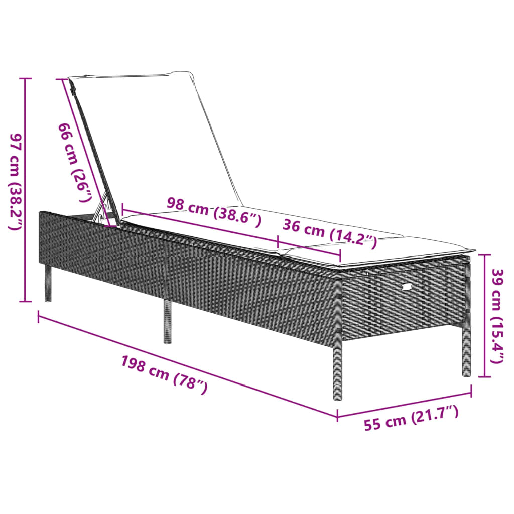 vidaXL Sonnenliege mit Auflage Hellgrau Poly Rattan