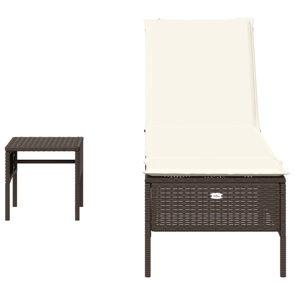 Sonnenliege mit Tisch und Auflage Braun Poly Rattan