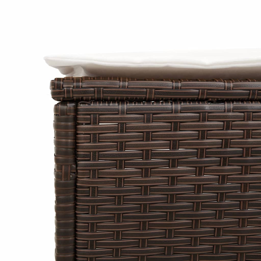 Sonnenliege mit Tisch und Auflage Braun Poly Rattan