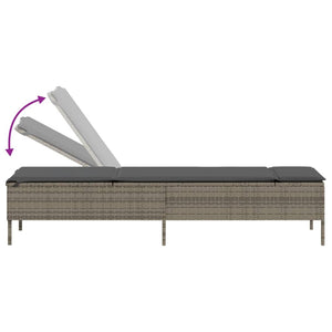 vidaXL Sonnenliege mit Tisch und Auflage Grau Poly Rattan