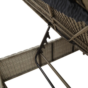 vidaXL Sonnenliege mit Tisch und Auflage Grau Poly Rattan