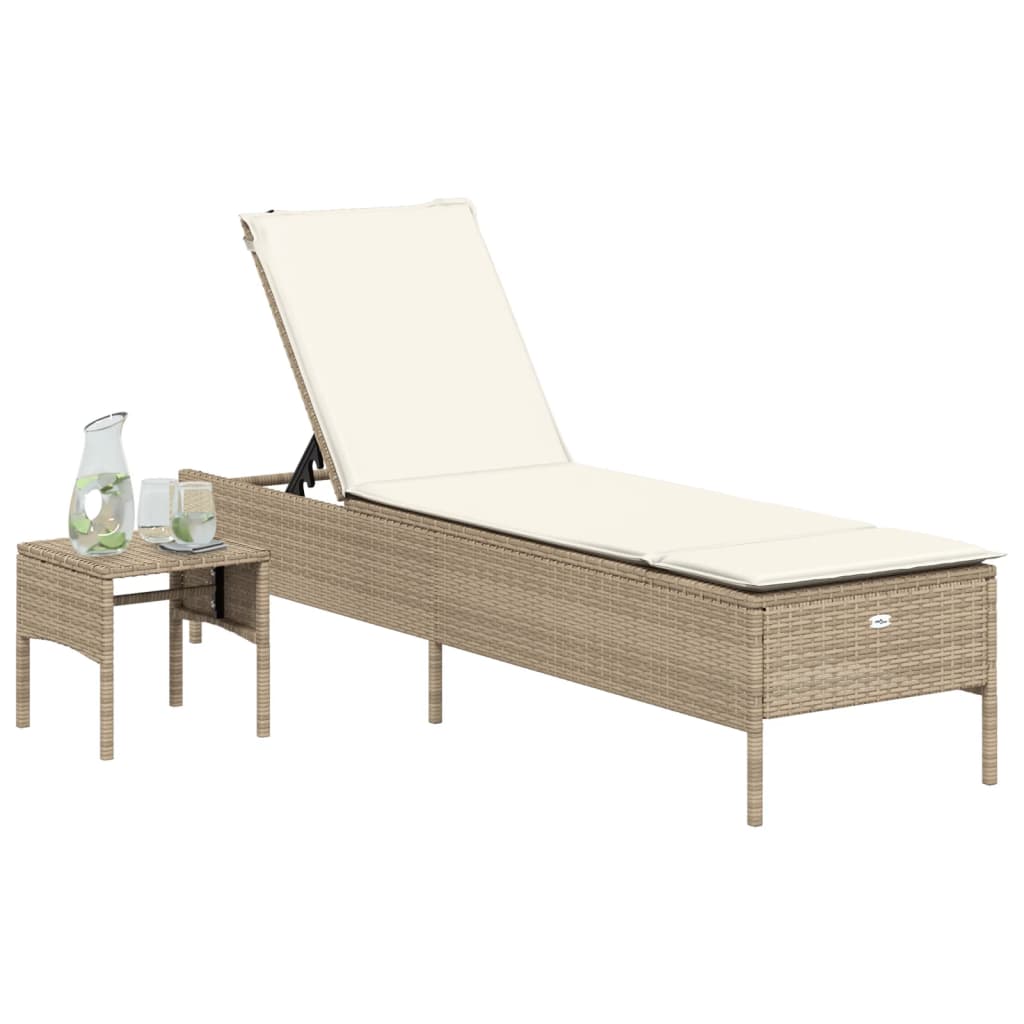 vidaXL Sonnenliege mit Tisch und Auflage Beige Poly Rattan