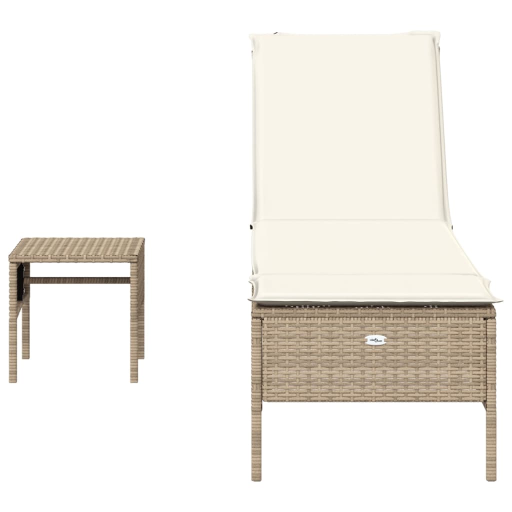 vidaXL Sonnenliege mit Tisch und Auflage Beige Poly Rattan