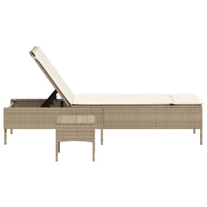 vidaXL Sonnenliege mit Tisch und Auflage Beige Poly Rattan