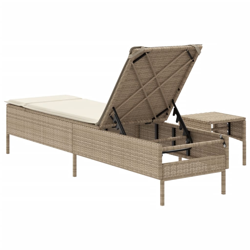 vidaXL Sonnenliege mit Tisch und Auflage Beige Poly Rattan