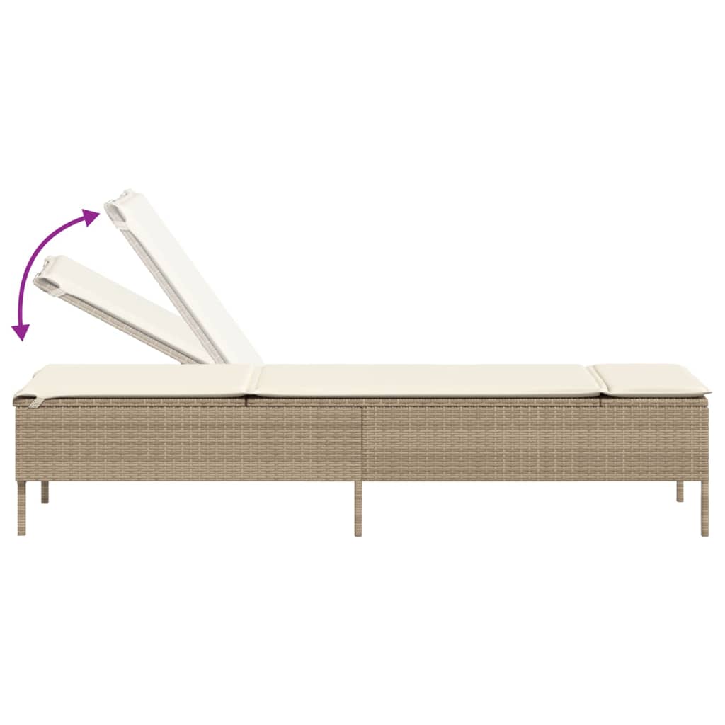 vidaXL Sonnenliege mit Tisch und Auflage Beige Poly Rattan