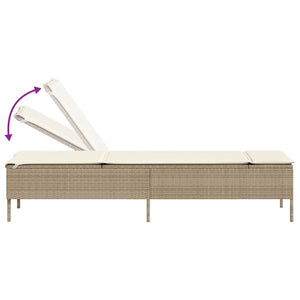 vidaXL Sonnenliege mit Tisch und Auflage Beige Poly Rattan