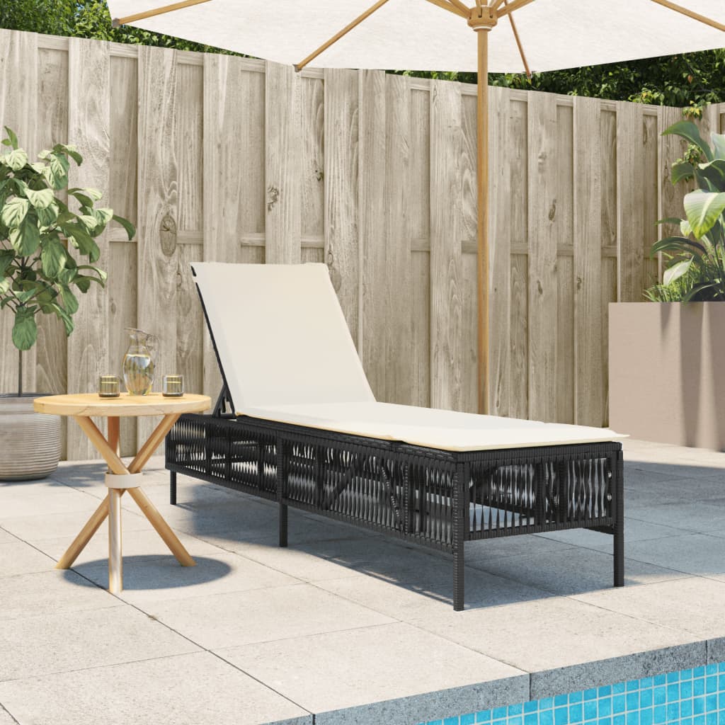 vidaXL Sonnenliege mit Auflage Schwarz Poly-Rattan