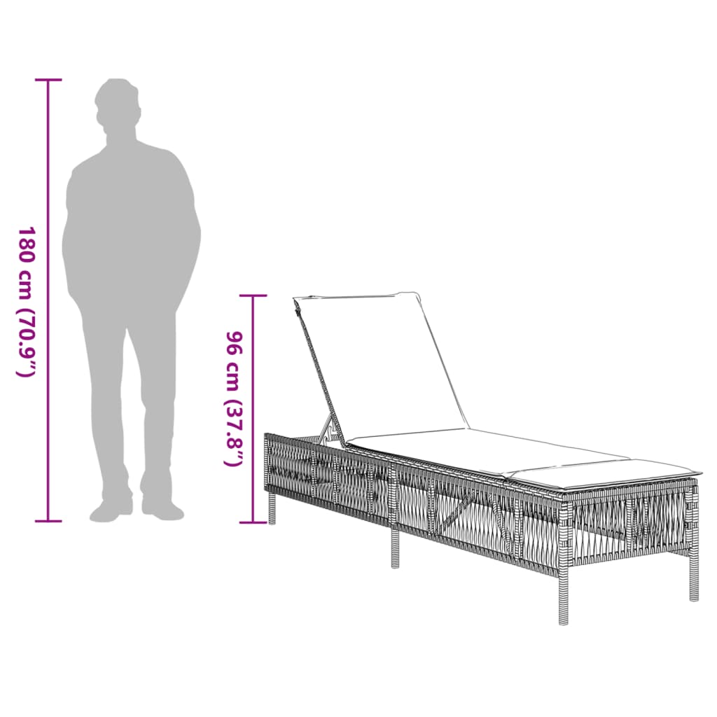 vidaXL Sonnenliege mit Auflage Schwarz Poly-Rattan