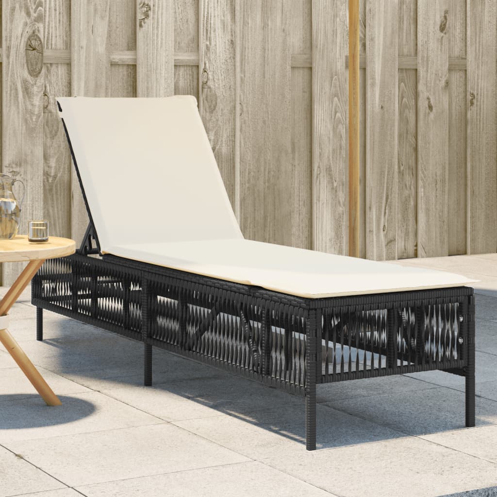 vidaXL Sonnenliege mit Auflage Schwarz Poly-Rattan