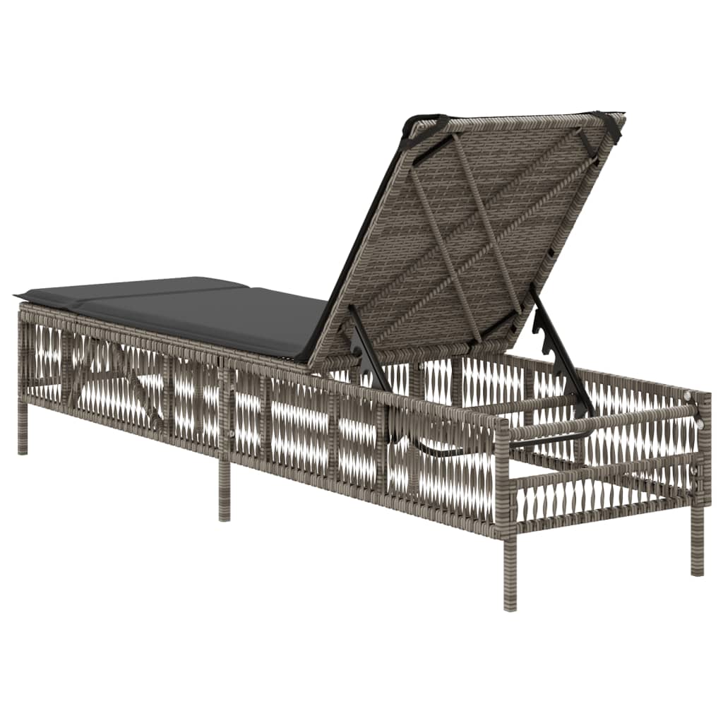 vidaXL Sonnenliege mit Auflage Grau Poly Rattan