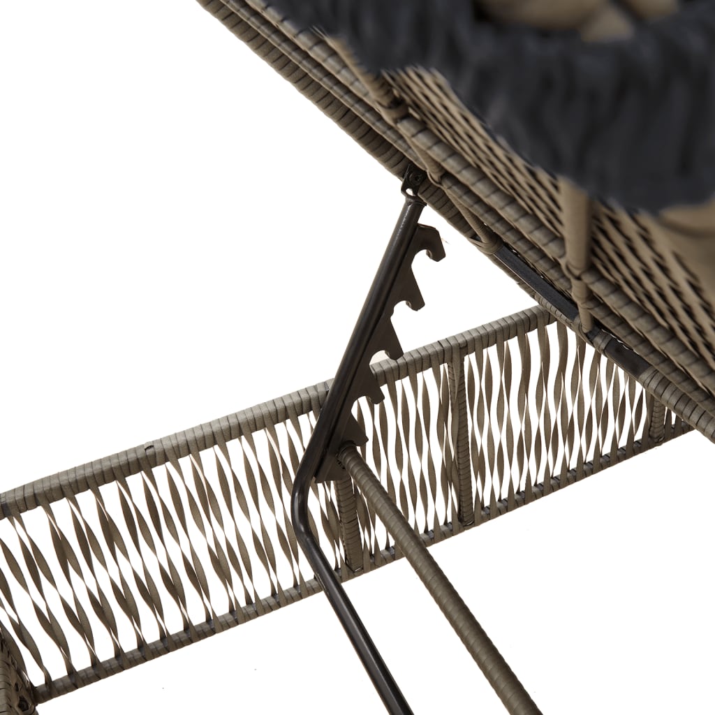 vidaXL Sonnenliege mit Auflage Grau Poly Rattan