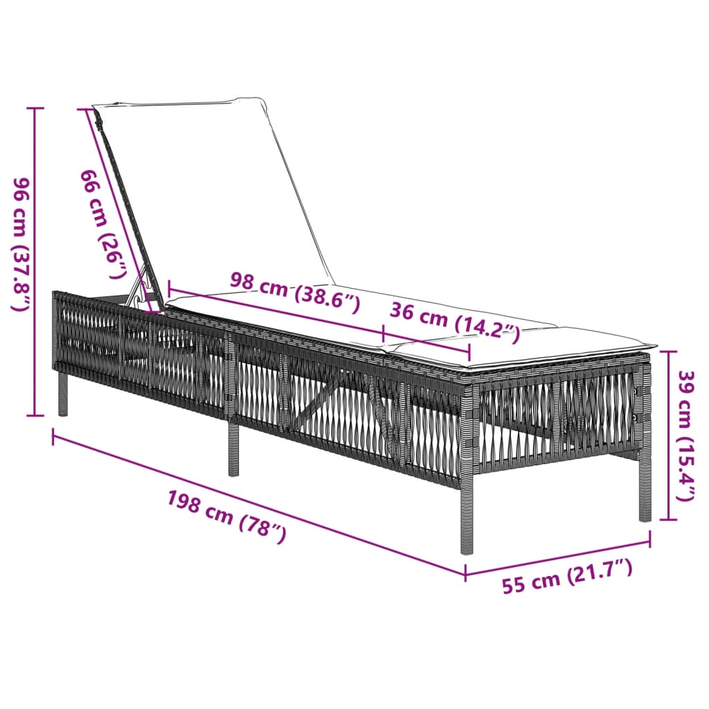 Sonnenliege mit Auflage Hellgrau Poly Rattan