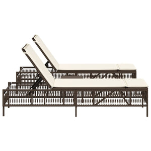 Sonnenliegen 2 Stk. mit Tisch Braun Poly Rattan