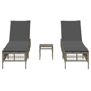 Sonnenliegen 2 Stk. mit Tisch Grau Poly Rattan