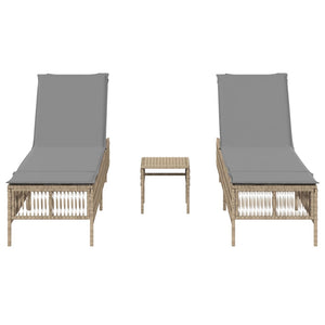 vidaXL Sonnenliegen 2 Stk. mit Tisch Beige Poly Rattan