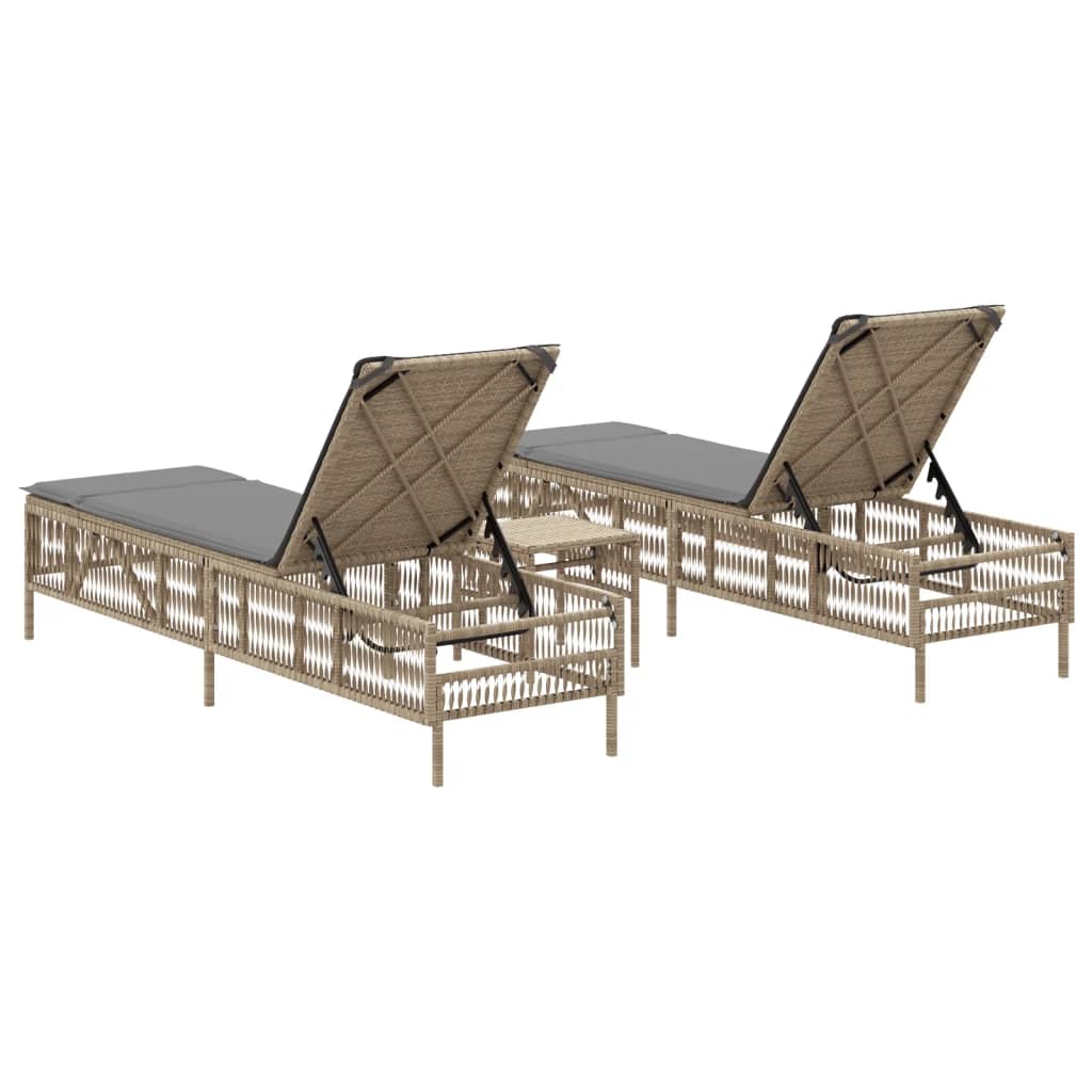 vidaXL Sonnenliegen 2 Stk. mit Tisch Beige Poly Rattan