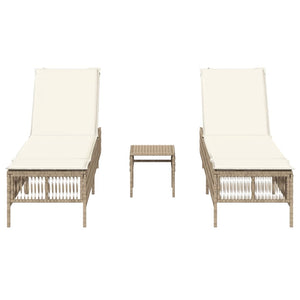 Sonnenliegen 2 Stk. mit Tisch Beige Poly Rattan