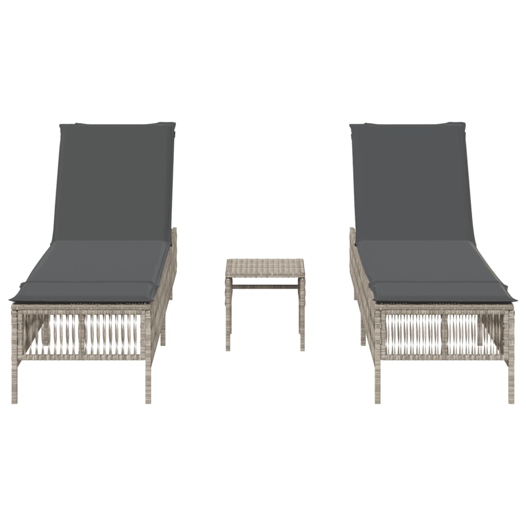 vidaXL Sonnenliegen 2 Stk. mit Tisch Hellgrau Poly Rattan