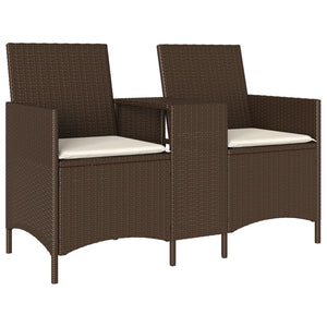 vidaXL Gartensofa 2-Sitzer mit Tisch und Kissen Braun Poly Rattan