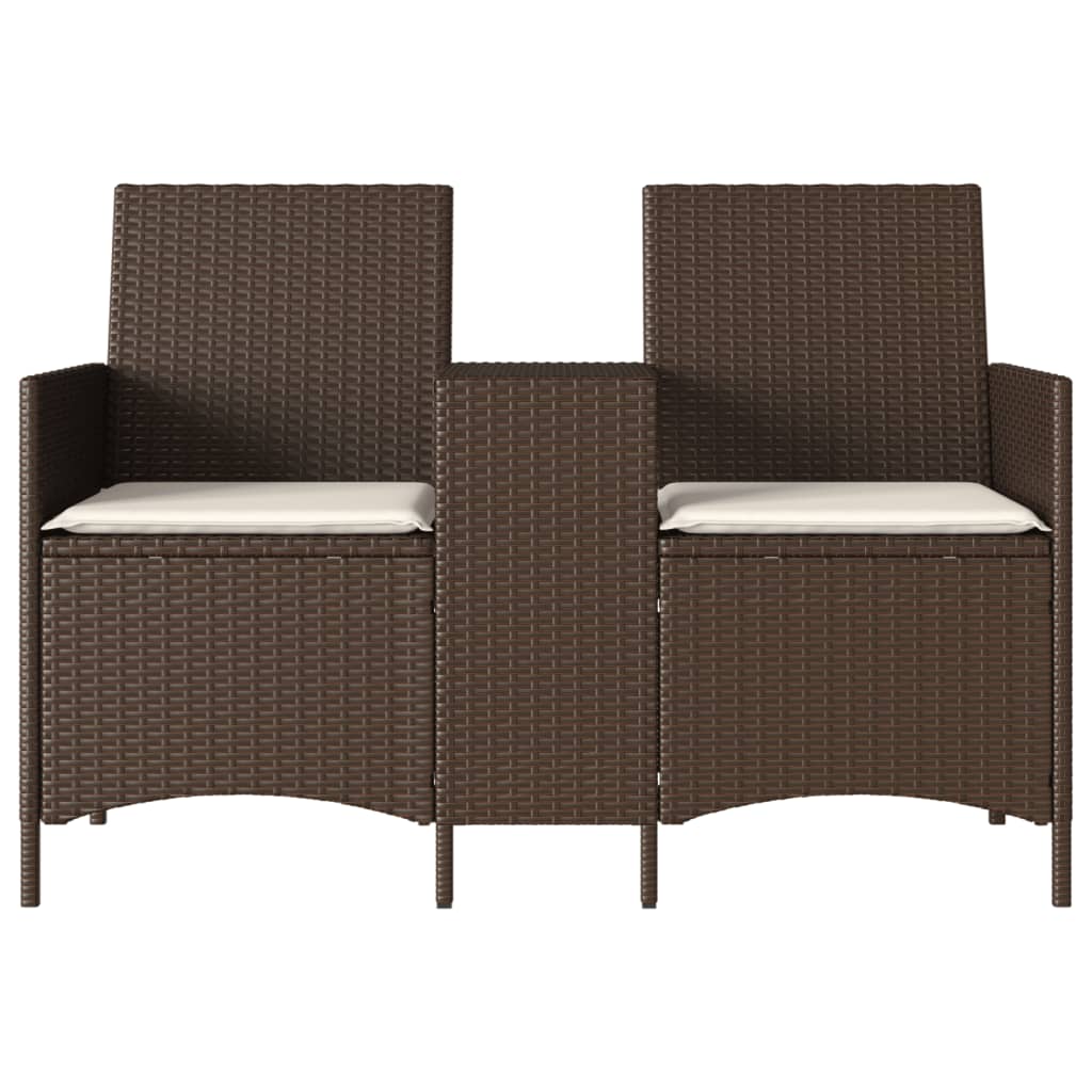 vidaXL Gartensofa 2-Sitzer mit Tisch und Kissen Braun Poly Rattan