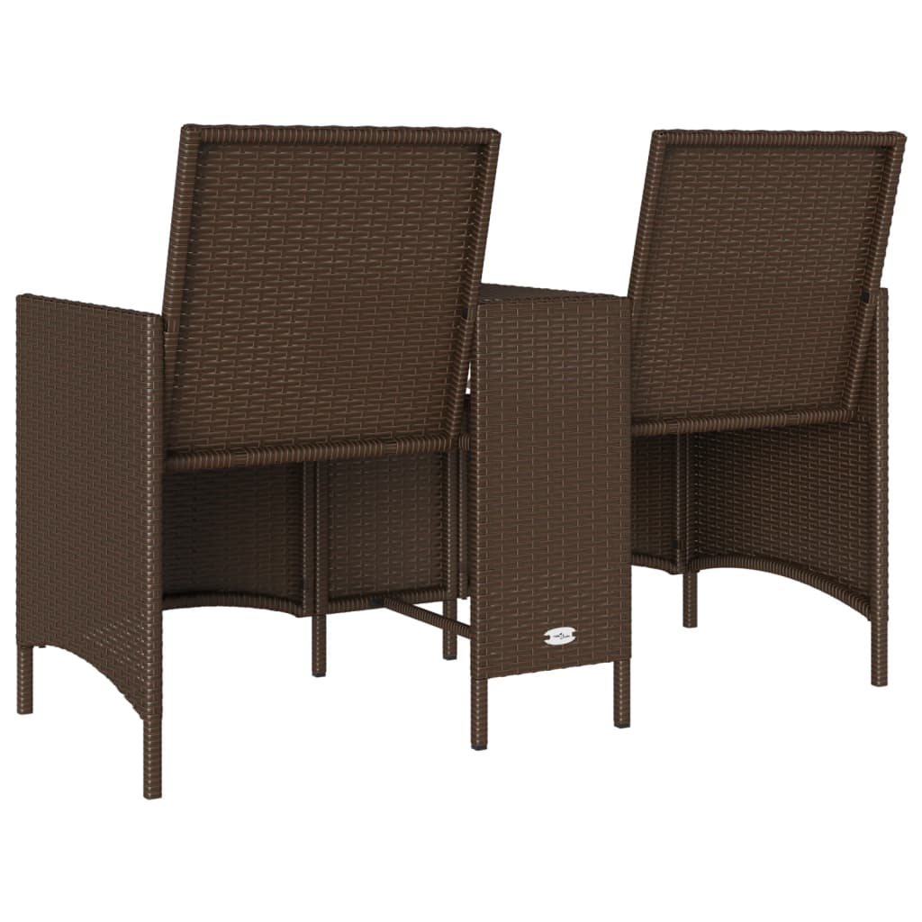 vidaXL Gartensofa 2-Sitzer mit Tisch und Kissen Braun Poly Rattan