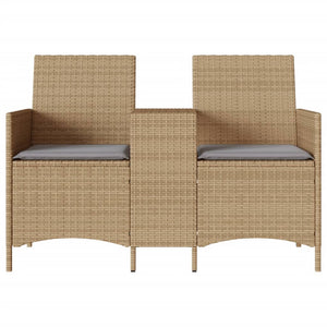 vidaXL Gartensofa 2-Sitzer mit Tisch und Kissen Beige Poly Rattan