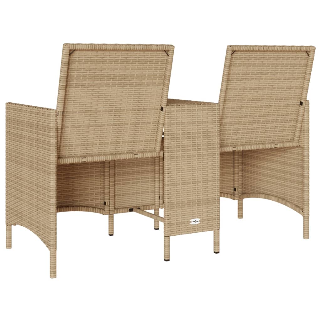 vidaXL Gartensofa 2-Sitzer mit Tisch und Kissen Beige Poly Rattan