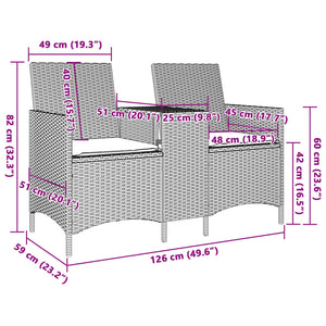 vidaXL Gartensofa 2-Sitzer mit Tisch und Kissen Beige Poly Rattan