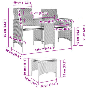 vidaXL Gartensofa 2-Sitzer mit Tisch und Hockern Braun Poly Rattan