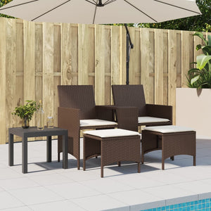 vidaXL Gartensofa 2-Sitzer mit Tisch und Hockern Braun Poly Rattan