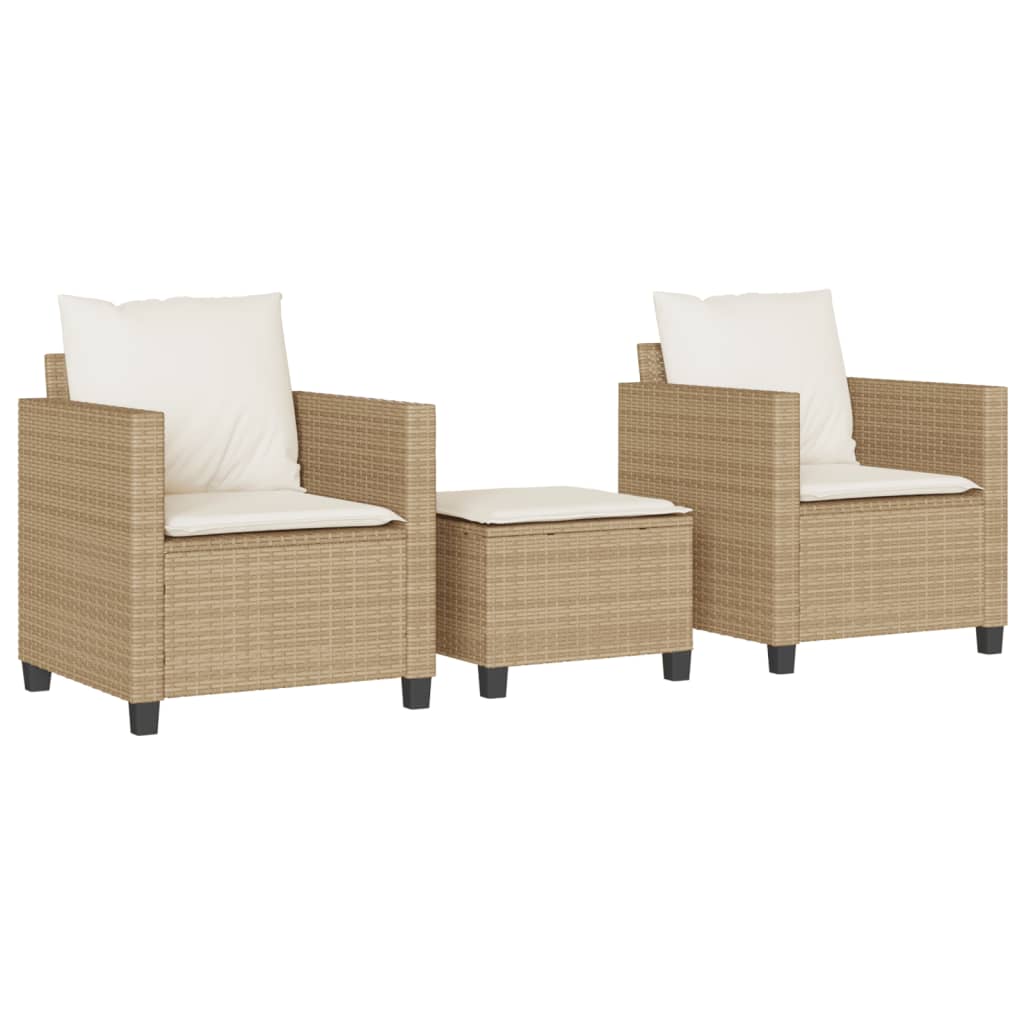 vidaXL 3-tlg. Bistro-Set mit Kissen Beige Poly Rattan