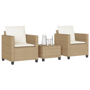 vidaXL 3-tlg. Bistro-Set mit Kissen Beige Poly Rattan