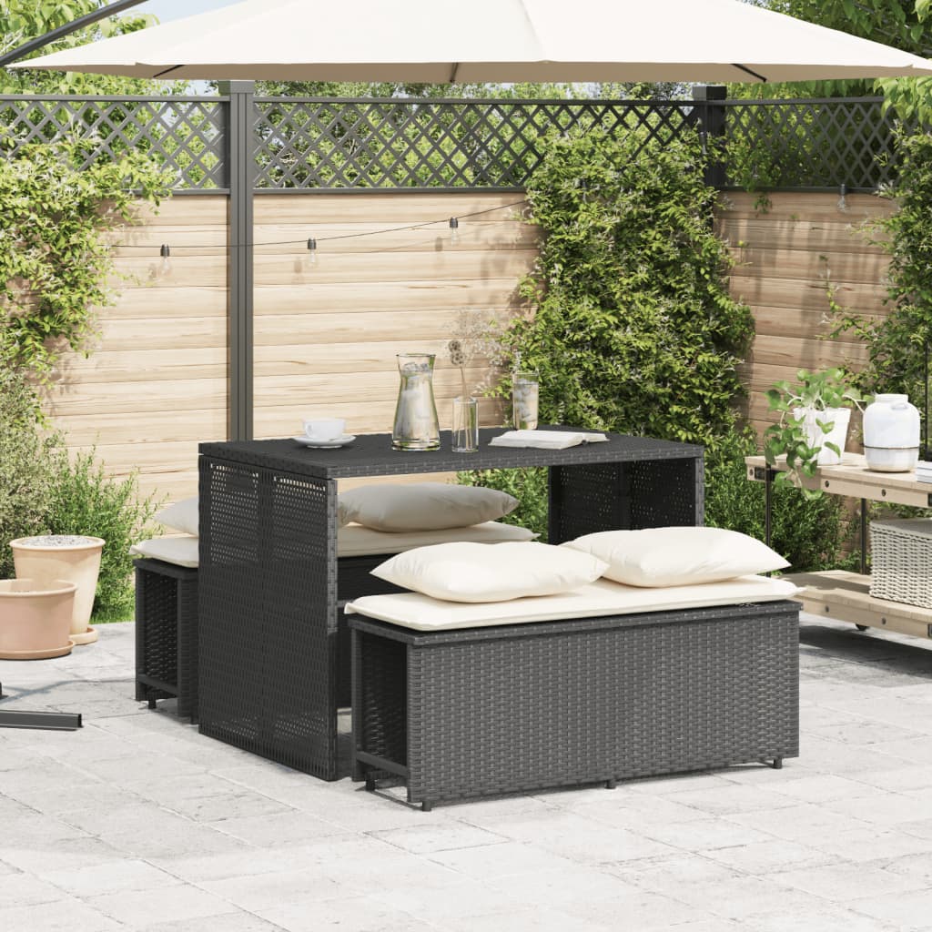 vidaXL 3-tlg. Garten-Essgruppe mit Kissen Schwarz Poly Rattan