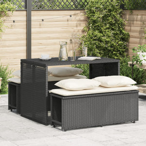 vidaXL 3-tlg. Garten-Essgruppe mit Kissen Schwarz Poly Rattan