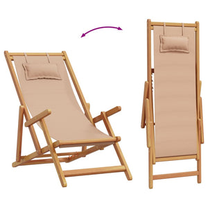 vidaXL Strandstuhl Klappbar Taupe Massivholz Eukalyptus und Stoff