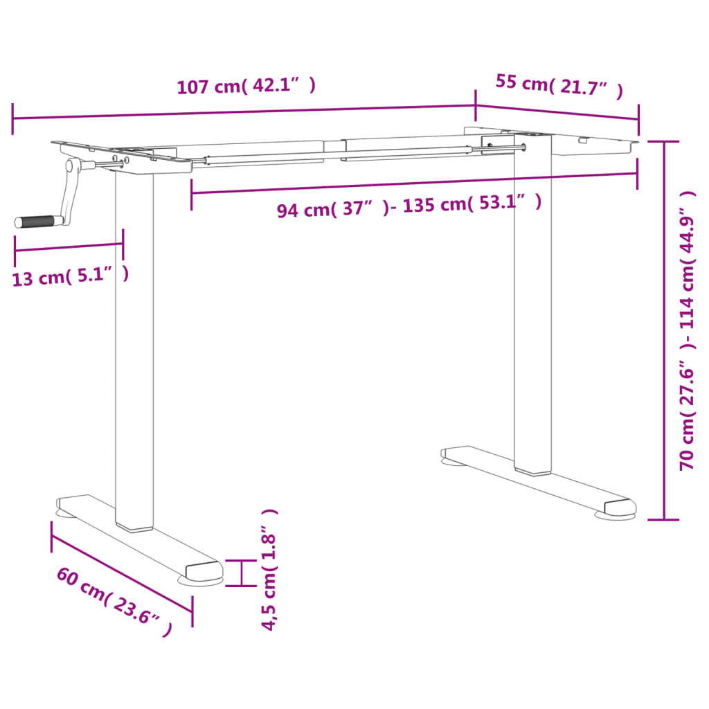 vidaXL Gestell für Sitz-Steh-Schreibtische Weiß (94-135)x60x(70-114)cm