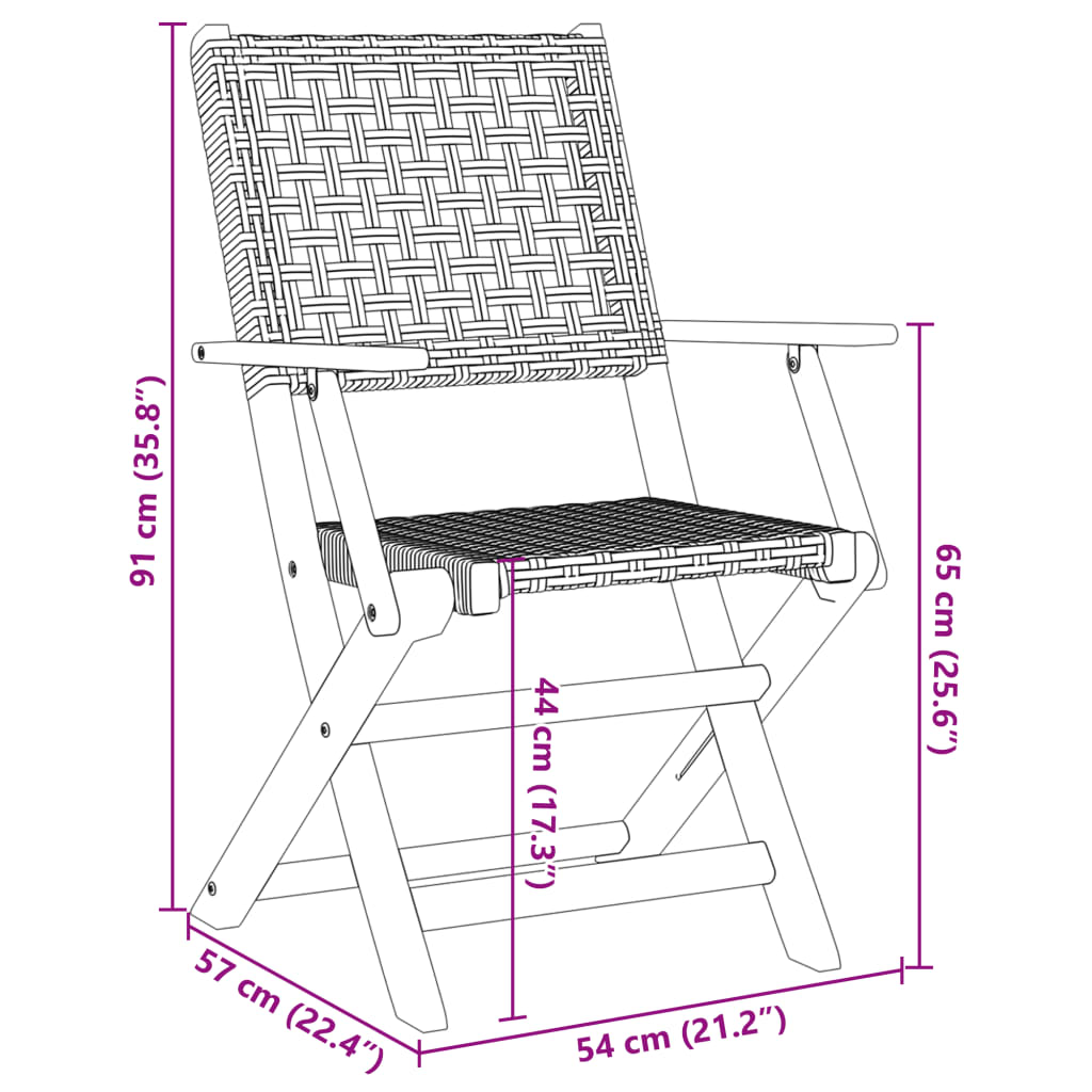 vidaXL Gartenstühle 2 Stk. Schwarz Massivholz Akazie und Poly Rattan