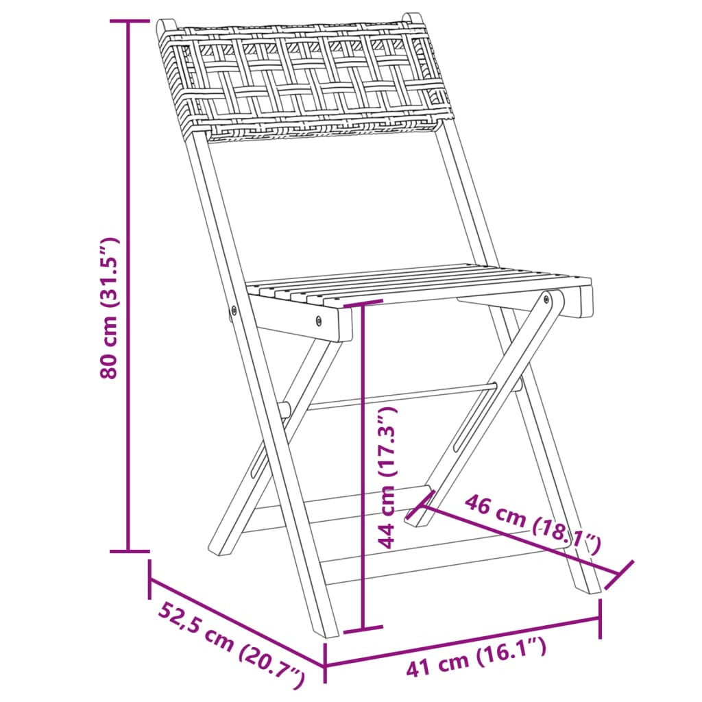 vidaXL Bistrostühle 2 Stk. Schwarz Massivholz Akazie und Poly Rattan