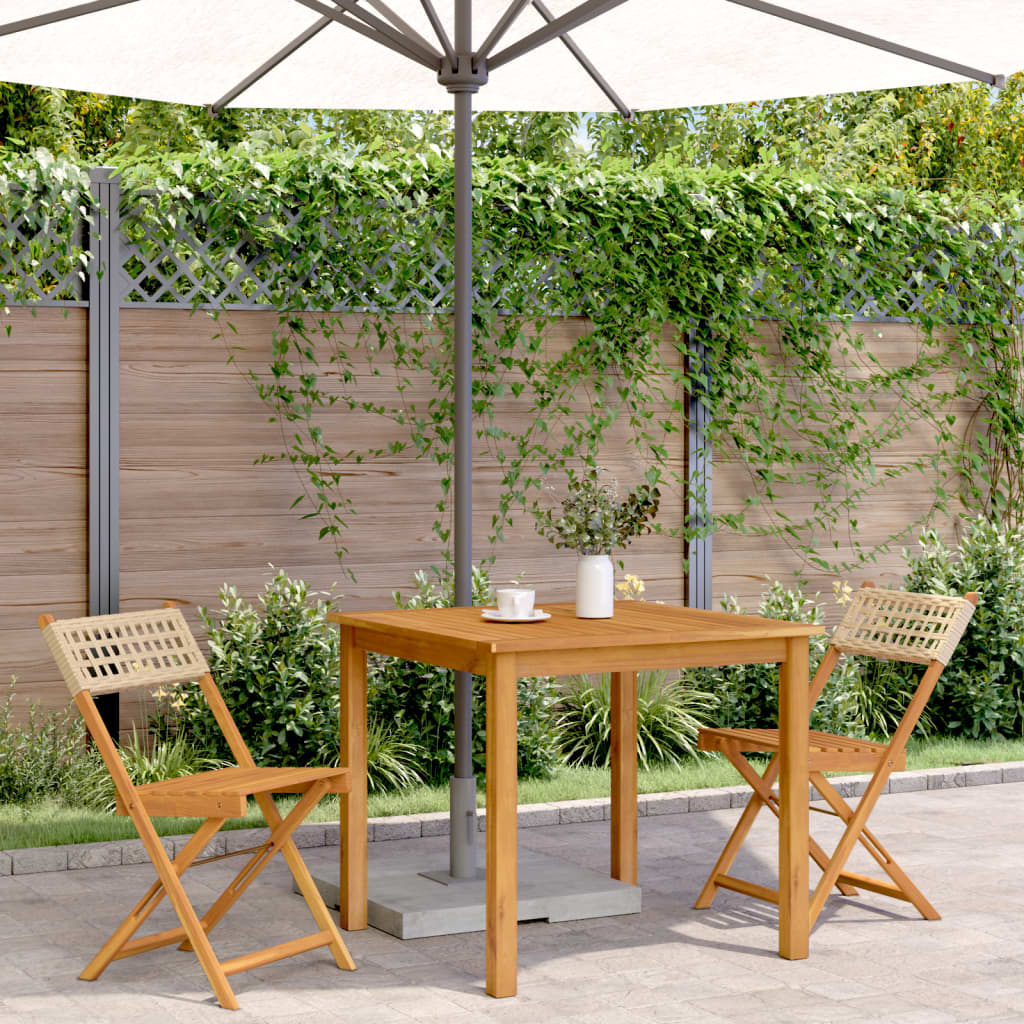 vidaXL Bistrostühle 2 Stk. Beige Massivholz Akazie und Poly-Rattan