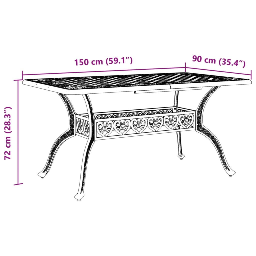 vidaXL Gartentisch Bronzen 150x90x72 cm Aluminiumguss