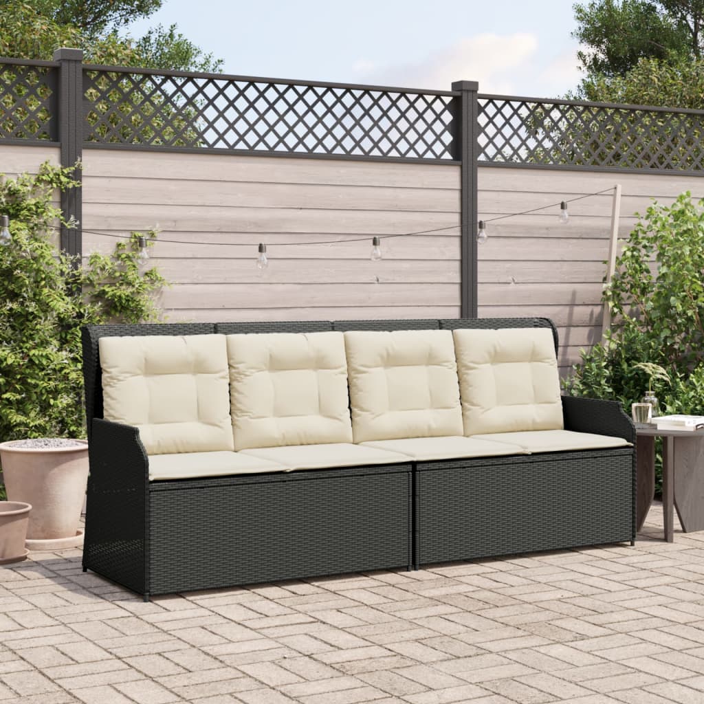 vidaXL Gartenbank Verstellbar mit Kissen Schwarz Poly Rattan