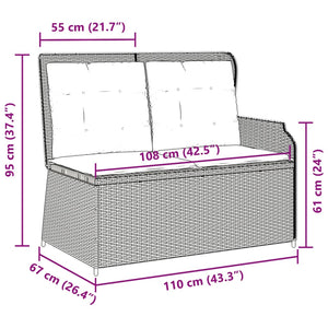 vidaXL Gartenbank Verstellbar mit Kissen Schwarz Poly Rattan