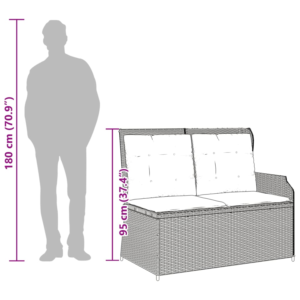 vidaXL Gartenbank Verstellbar mit Kissen Schwarz Poly Rattan